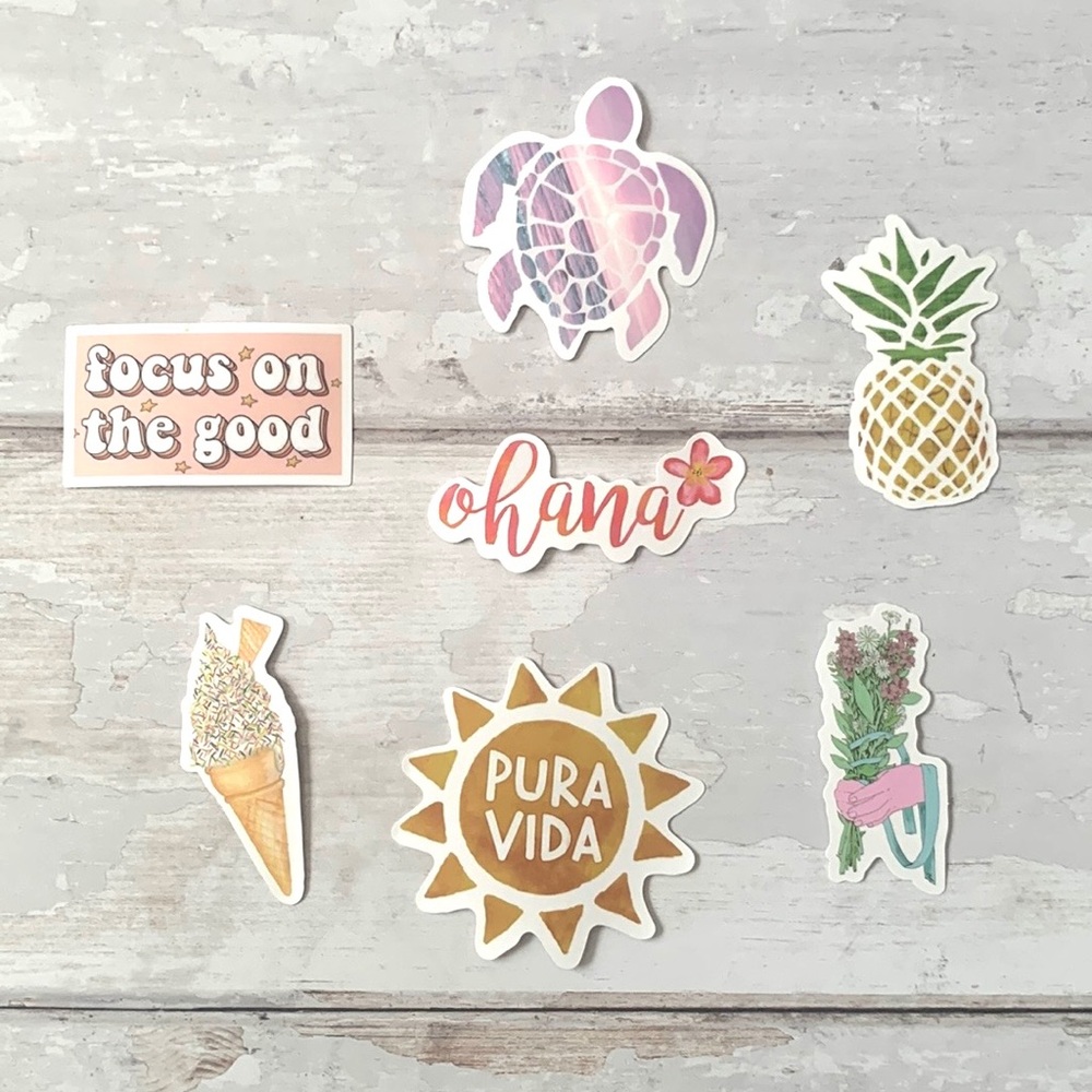 Summer Sticker Bundle Set of 7 Ice Cream Pura Vida Ohana Pineapple NEW